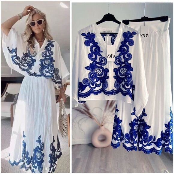 Zara Co-Ord Set Embroidered Blouse And Skirt - Picture 1 of 15